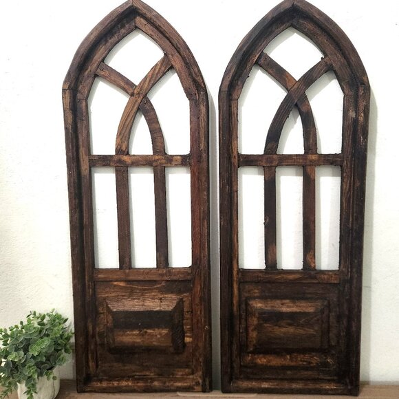 Arch Wood Frame Distress Brown Shabby Chic Remito Set of 2, 33" H - Picture 1 of 4